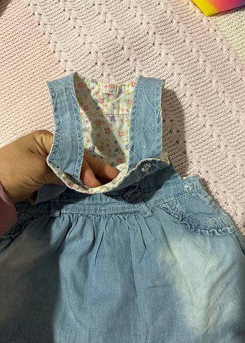 6-9 Ay Beden Nakışlı Fırfırlı Kız Denim Elbise