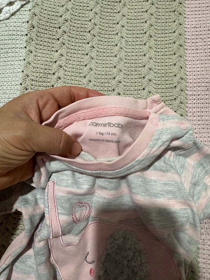 Uzun Kollu Gri Nakışlı Bebek Body - Görsel 2