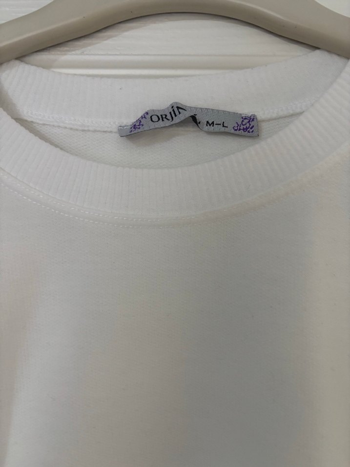 Beyaz Uzun Kollu Pamuklu Sweatshirt - Görsel 2