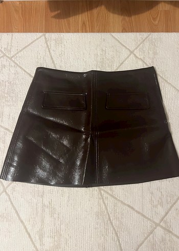 m Beden H&M Bordo Deri Mini Etek Gömlek Takım