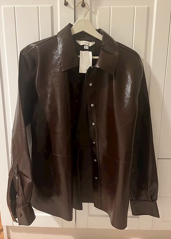 m Beden kahverengi Renk H&M Bordo Deri Mini Etek Gömlek Takım