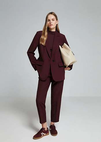 Bordo Düğmeli Kadın Blazer Ceket - Görsel 3