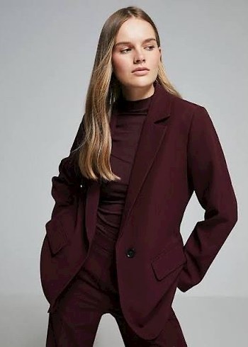 Bordo Düğmeli Kadın Blazer Ceket - Görsel 2