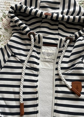 Çizgili Kapüşonlu Fermuarlı Kadın Sweatshirt - Görsel 2