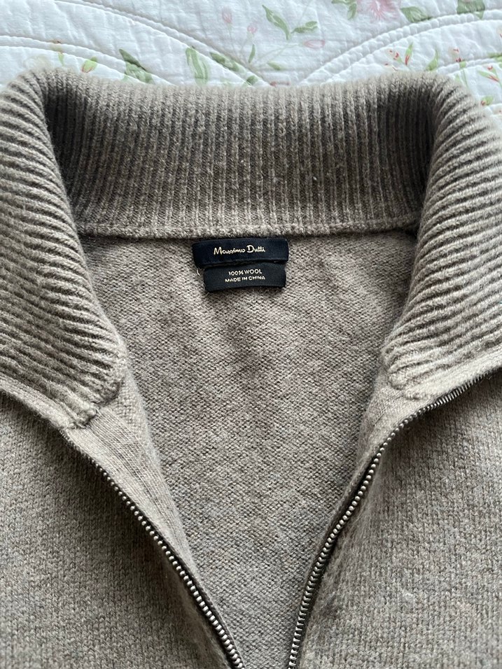 Yünlü Bej Yarım Fermuarlı erkek Kazak - Görsel 2