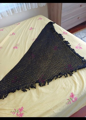 Beden Dantel Detaylı Siyah Örgü Kadın Şal