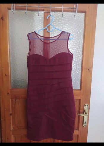 Bordo Straplez Pilili Midi Elbise