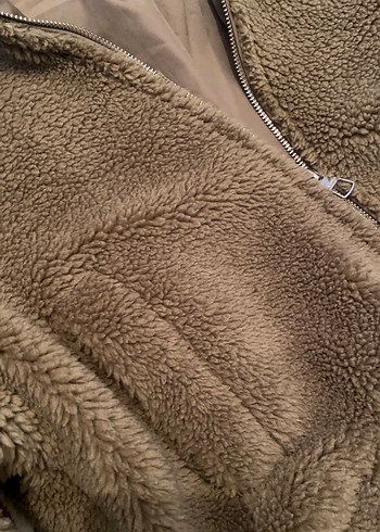 Bershka Kahverengi Kapüşonlu Peluş Ceket - Görsel 5