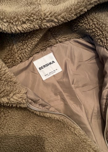Bershka Kahverengi Kapüşonlu Peluş Ceket - Görsel 4