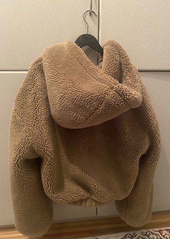 Bershka Kahverengi Kapüşonlu Peluş Ceket - Görsel 2