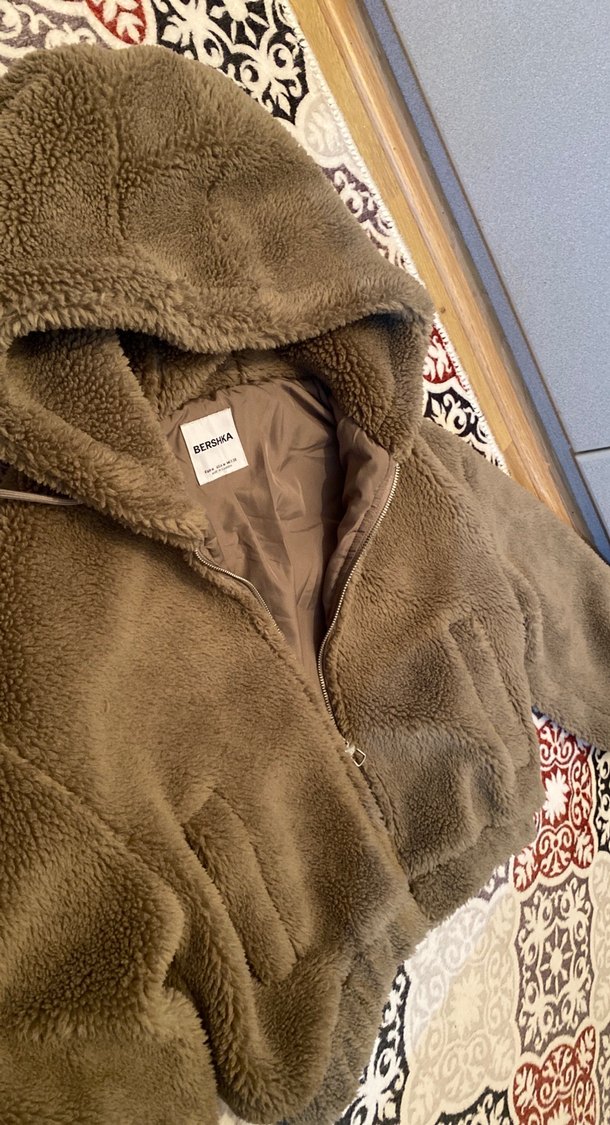 Bershka Kahverengi Kapüşonlu Peluş Ceket - Görsel 3