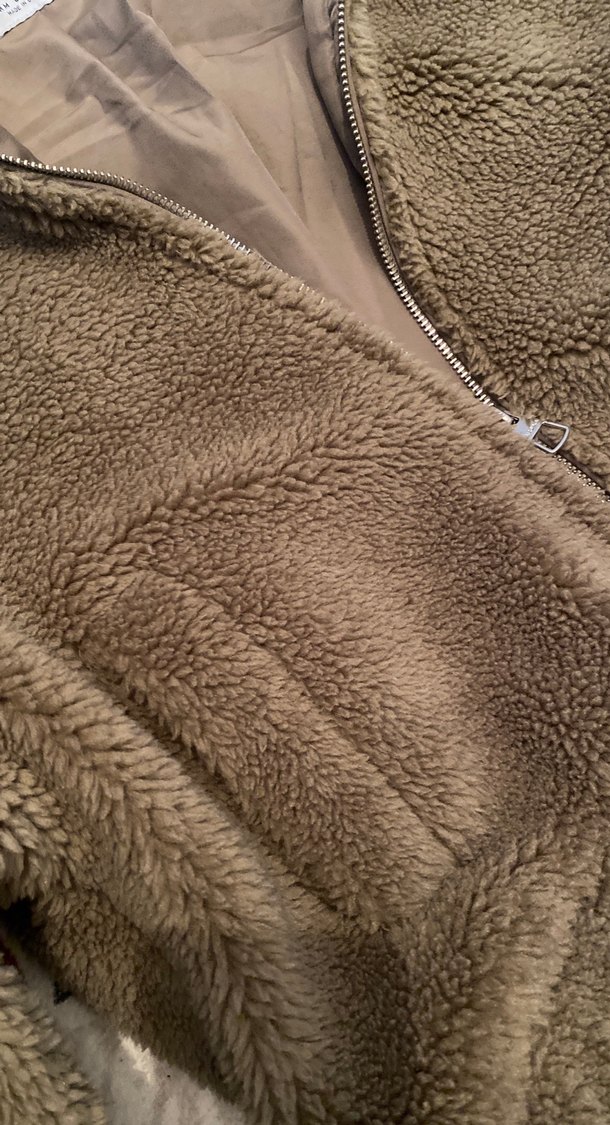 Bershka Kahverengi Kapüşonlu Peluş Ceket - Görsel 5