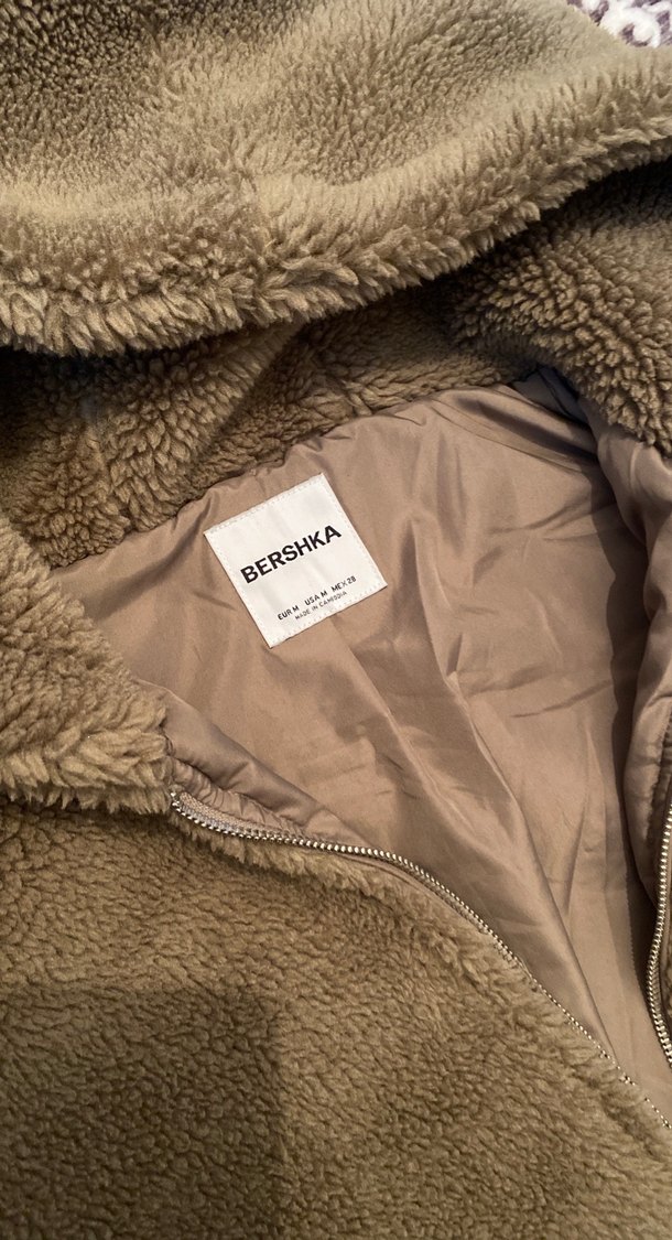 Bershka Kahverengi Kapüşonlu Peluş Ceket - Görsel 4