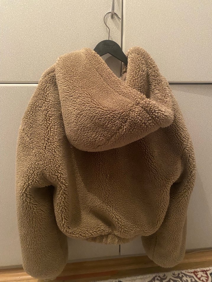 Bershka Kahverengi Kapüşonlu Peluş Ceket - Görsel 2