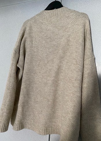 Kadın Bej V Yaka Örgü Kazak - Görsel 2