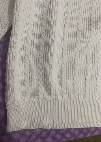 Beyaz Yüksek Yakalı Örgü Kadın Kazak - Görsel 4