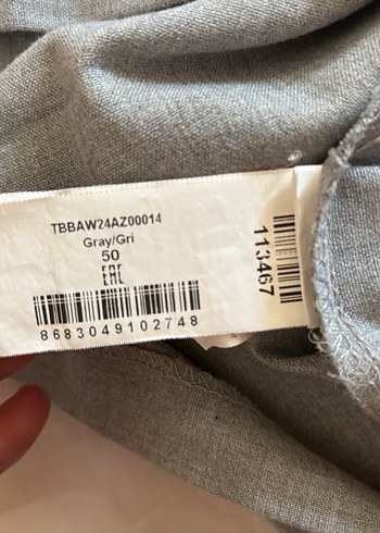 50 Beden gri Renk Gri Keten Pilili Midi Etek