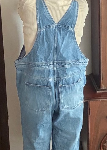 52 Beden mavi Renk Kadın Mavi Denim Midi Boy Bol Tulum