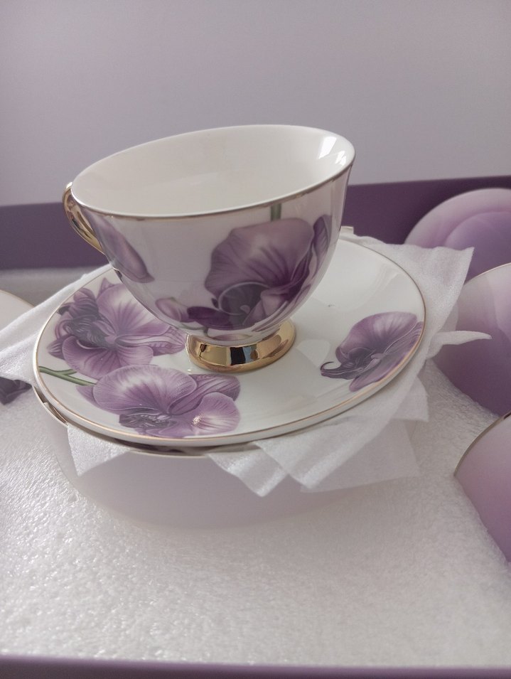 Pastel Mor Çiçek Desenli Porselen Fincan Takımı - Görsel 2