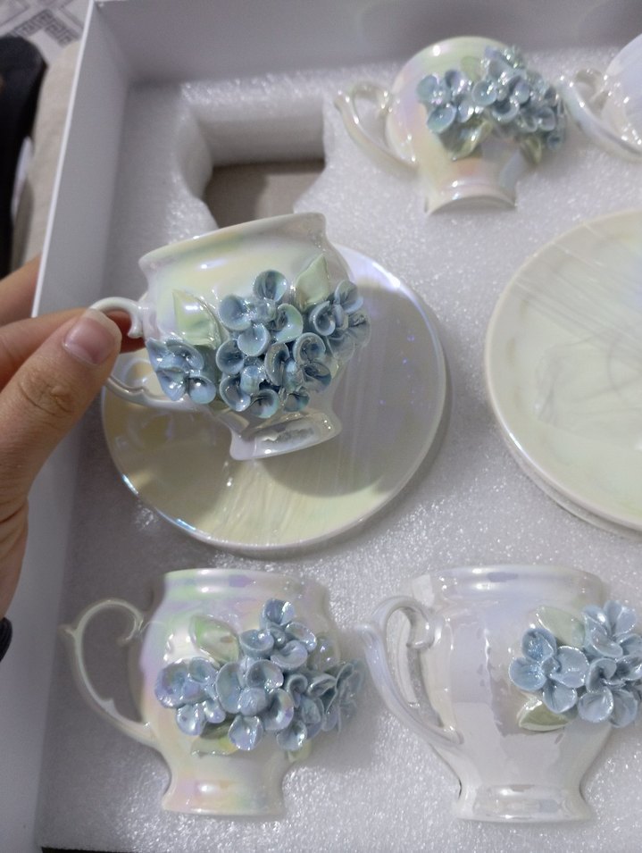 Pastel Beyaz Çiçekli Seramik Fincan Takımı - Görsel 2