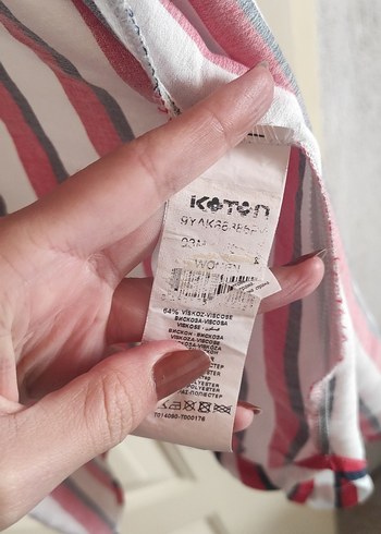 40 Beden Çizgili midi boy düğmeli gömlek elbise (KOTON)