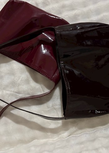 Parlak Bordo Deri Kadın Omuz Çantası - Görsel 4