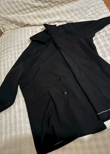 Siyah Kadın Midi Boy Düğmeli Blazer Ceket - Görsel 6