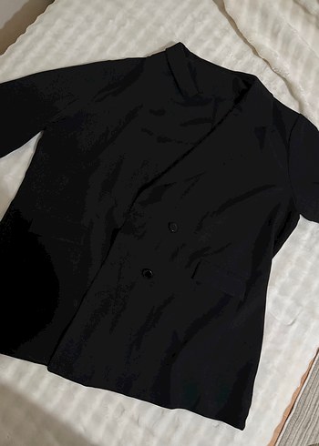 Siyah Kadın Midi Boy Düğmeli Blazer Ceket - Görsel 4