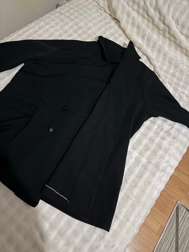 Siyah Kadın Midi Boy Düğmeli Blazer Ceket - Görsel 5