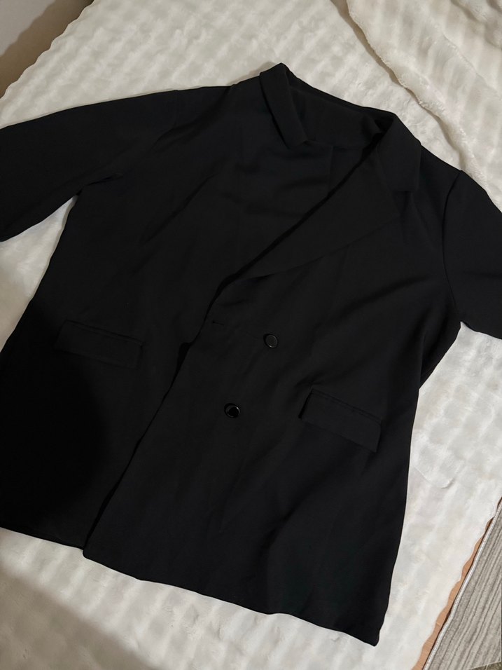 Siyah Kadın Midi Boy Düğmeli Blazer Ceket - Görsel 4