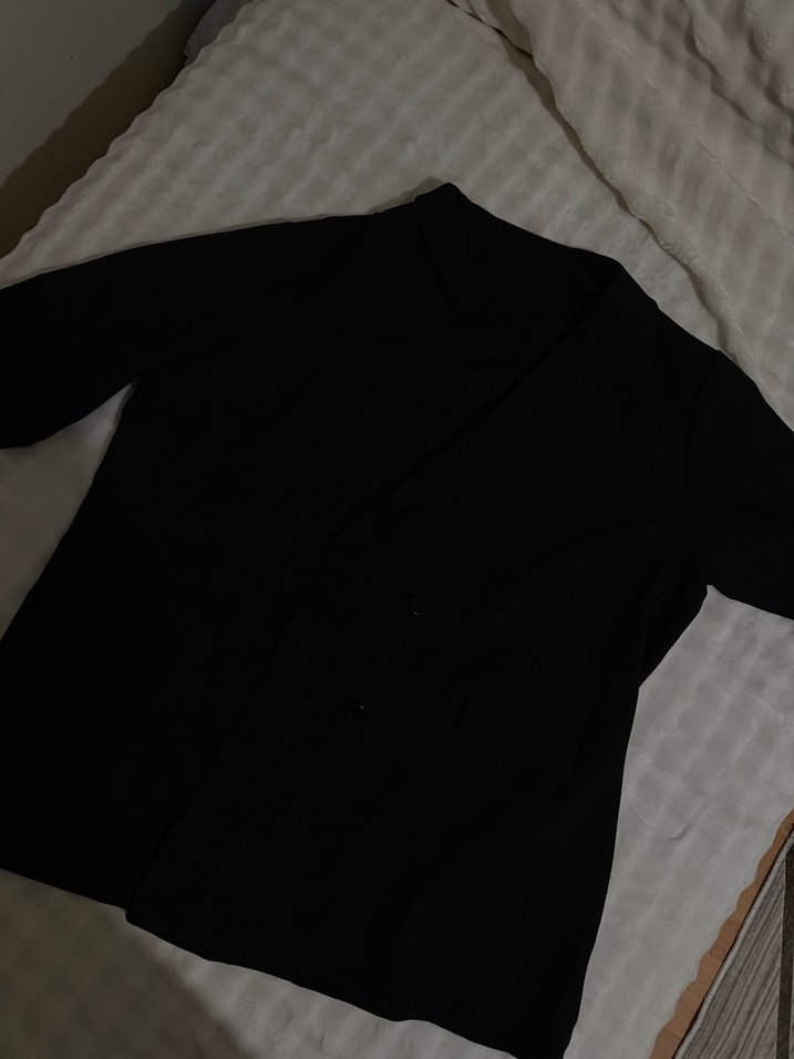 Siyah Kadın Midi Boy Düğmeli Blazer Ceket - Görsel 3