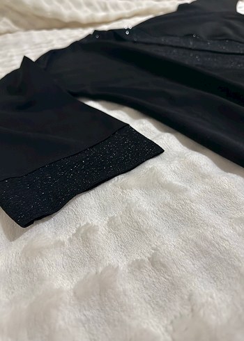 Siyah V Yaka Uzun Kollu Kadın Abiye ikili takım - Görsel 7