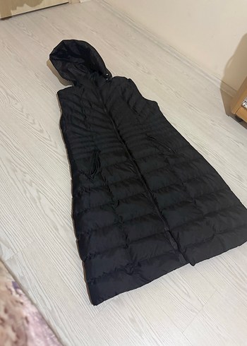 Uzun Siyah Fermuarlı Kadın Yelek - Görsel 4