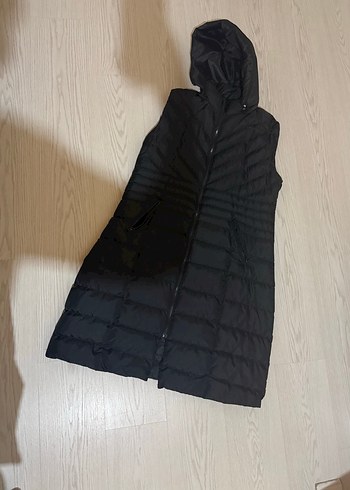 Uzun Siyah Fermuarlı Kadın Yelek - Görsel 6