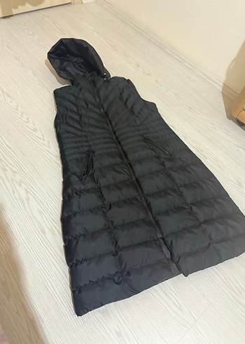 Uzun Siyah Fermuarlı Kadın Yelek - Görsel 5