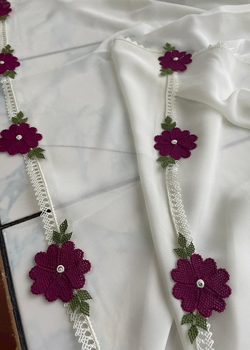 Namaz başörtüsü krep Bordo Çiçekli Bohem Triko Saç Aksesuarı - Görsel 2