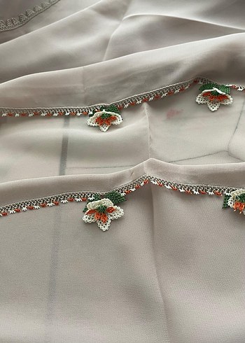 Namaz başörtüsü krep Boncuklu Bej Gri İpek Görünümlü Kadın Şal - Görsel 3