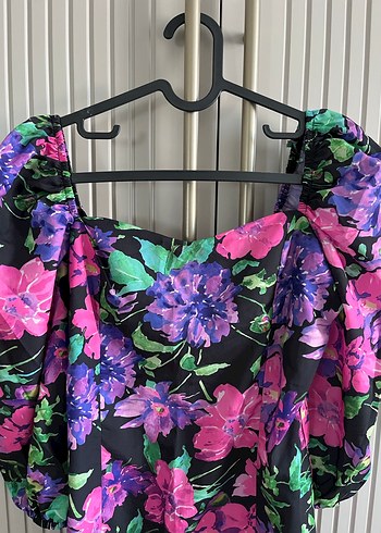 34 Beden Mor Çiçek Desenli Vintage Mini Elbise