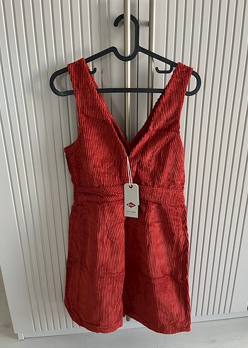 Lee Cooper Kiremit rengi Kadife Düğmeli Midi Elbise