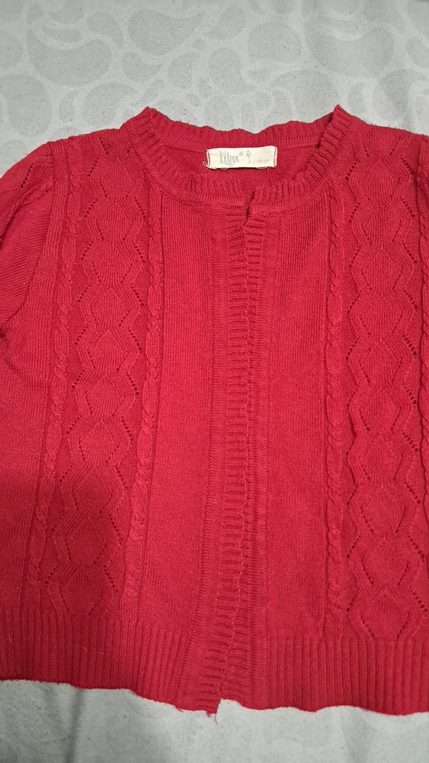 Kırmızı Örgü çocuk hırka - Görsel 2