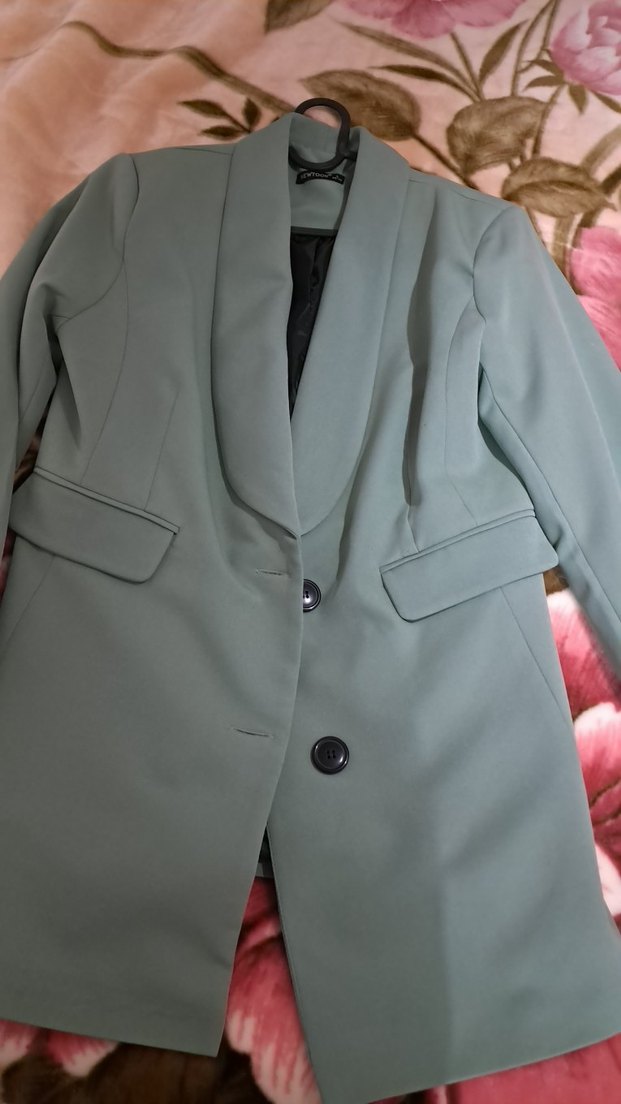 Düğmeli çağla yeşili Midi Kadın Blazer Ceket - Görsel 2