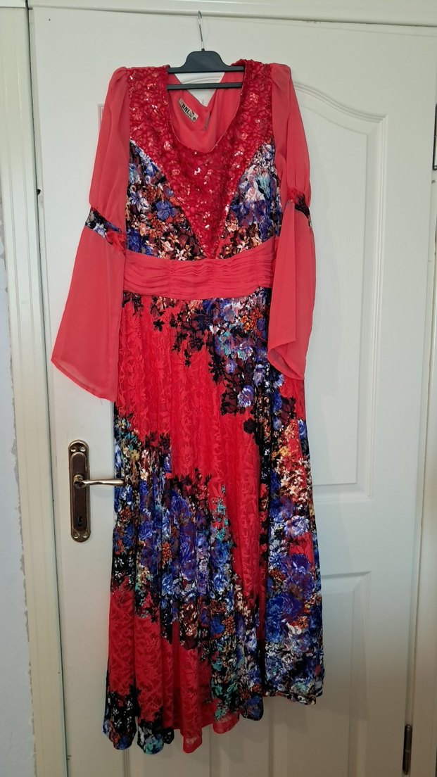 Renkli Bohem Uzun Kollu V Yaka Elbise - Görsel 2