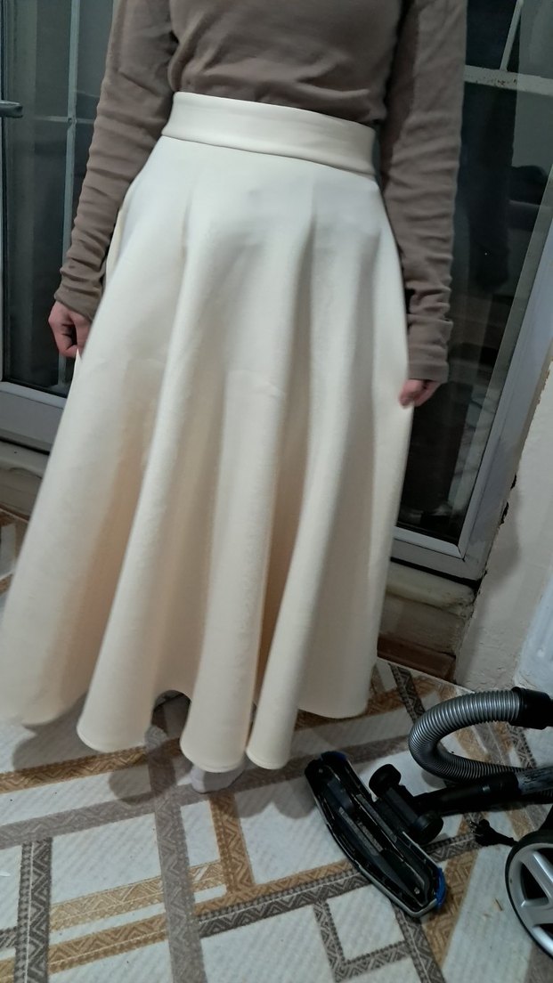 Bej Uzun Salaş Drapeli Kadın Etek - Görsel 4