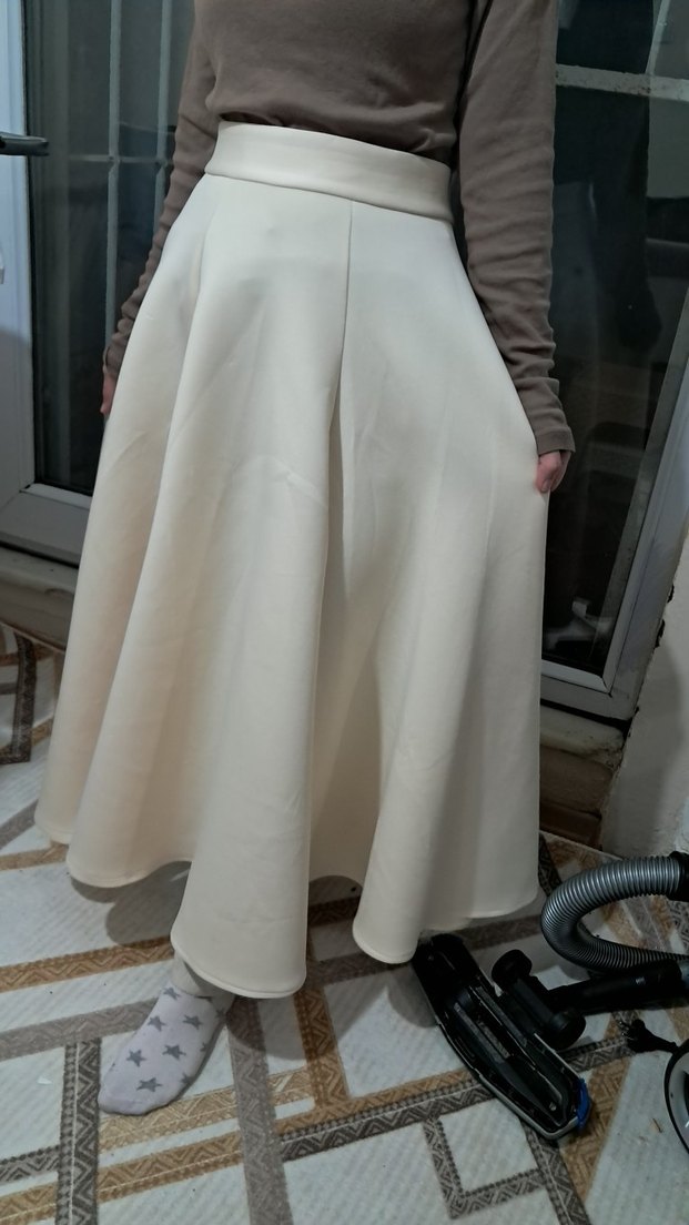 Bej Uzun Salaş Drapeli Kadın Etek - Görsel 2