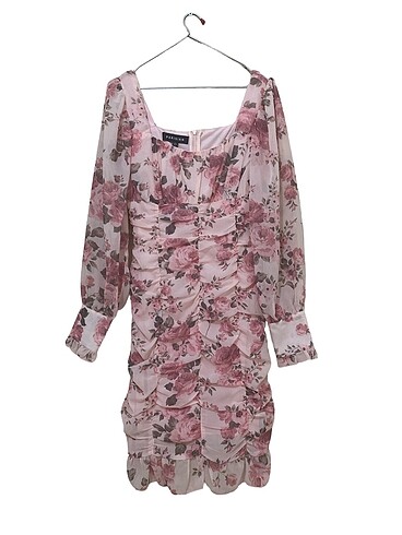 Abiye Tül Çiçekli Kısa Elbise - Görsel 2