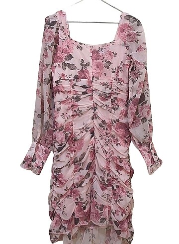 Abiye Tül Çiçekli Kısa Elbise - Görsel 3