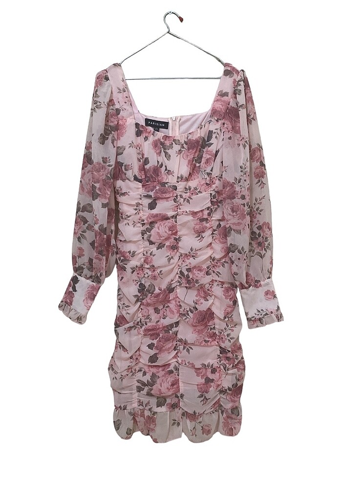 Abiye Tül Çiçekli Kısa Elbise - Görsel 2