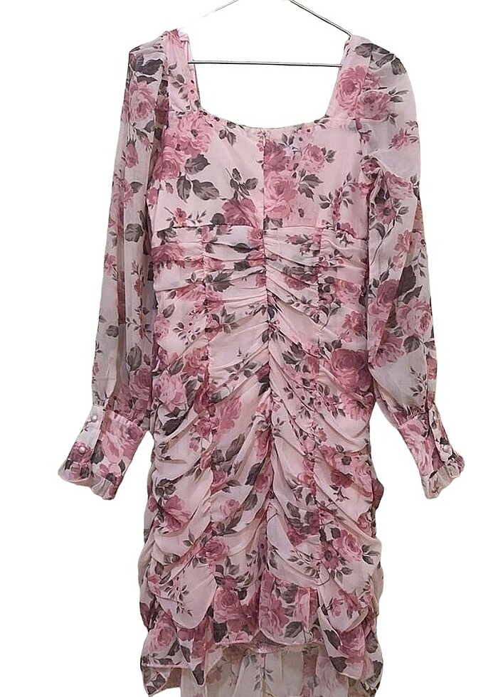 Abiye Tül Çiçekli Kısa Elbise - Görsel 3