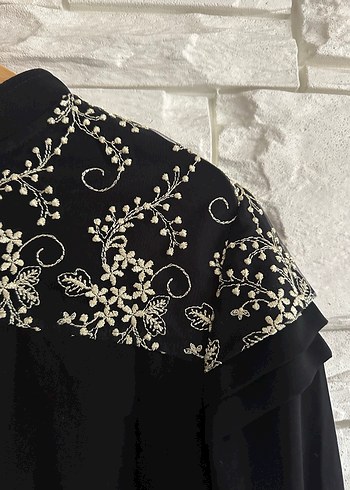 Nakışlı Siyah Uzun Kollu Tesettür Elbise - Görsel 4