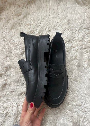 Siyah Platform Topuklu Kadın Loafer Ayakkabı - Görsel 2